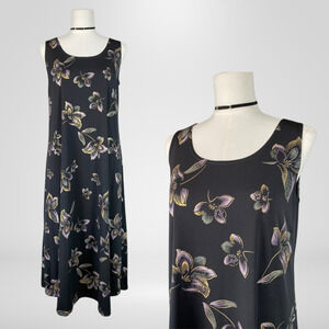 Vintage Kisses & Hugs Womens Y2K Whimsigoth Midi Dress Size M Dark Floral Grunge